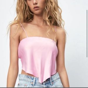 Zara satin effect crop top in light pink